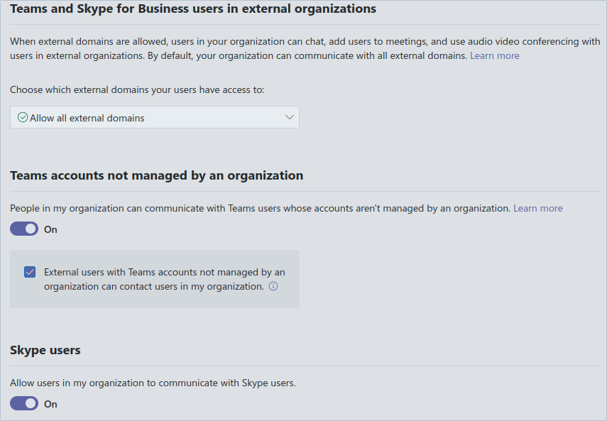 Teams settings for external communication Teams settings for external communication