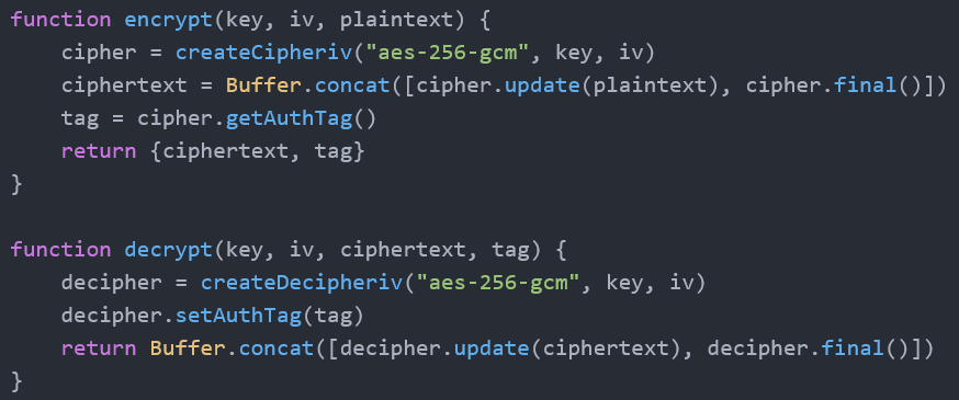 Using Node.js crypto module to encrypt and decrypt data (insecurely)